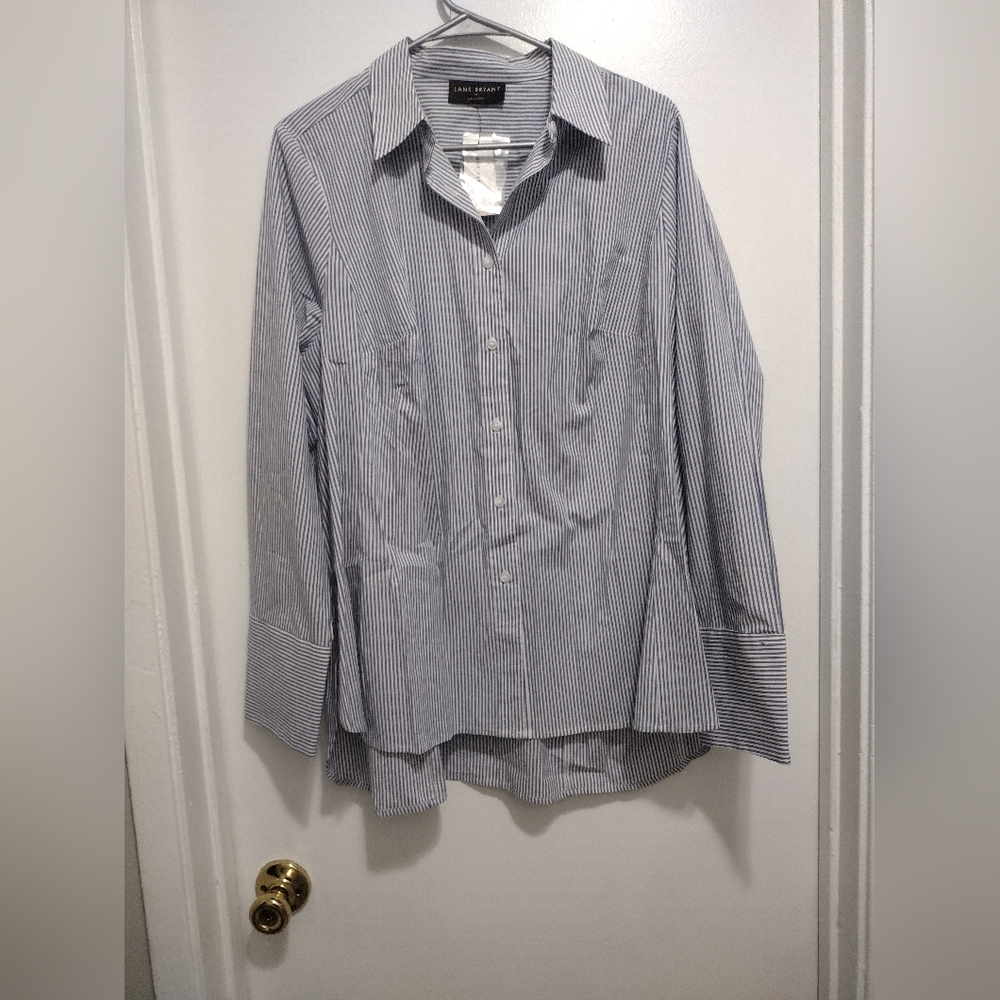 Lane Bryant Button Down Striped Blouse Size 16 NWT